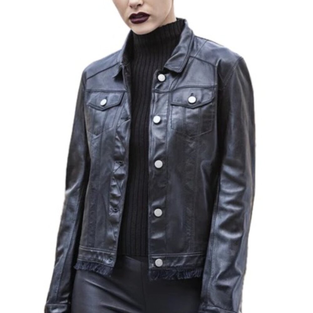 jakett NYC Alexa Leather Jacket Ultra Soft Trucker Style Vintage Patina in Black